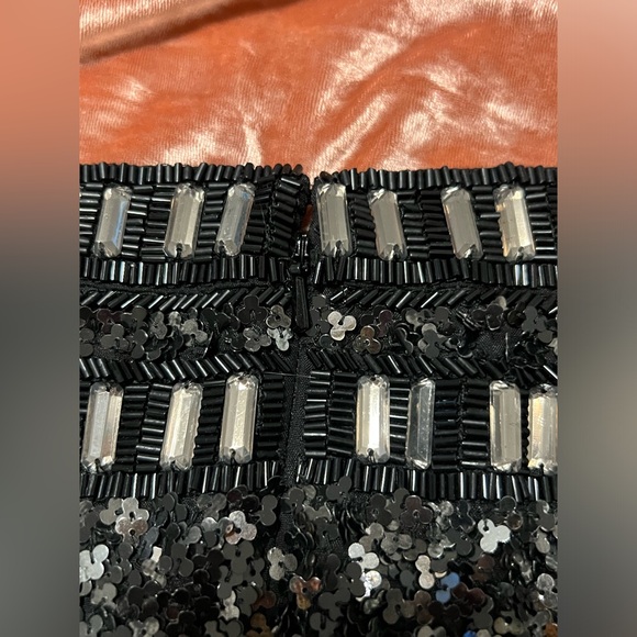 VINTAGE All Saints Spitalfields Sequin Embellished Black Silver Mini Skirt S/M - Picture 5 of 13